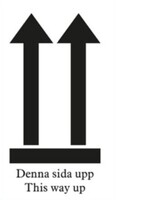 Varningsetikett, Vit "DENNA SIDA UPP"